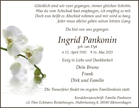 Todesanzeige von Ingrid Pankonin von HALN