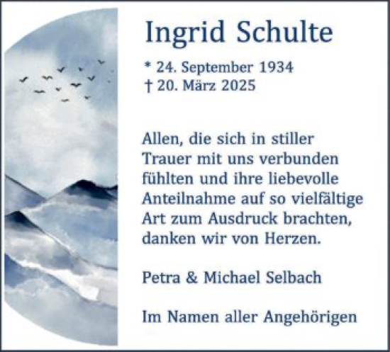 Todesanzeige von Ingrid Schulte von WA