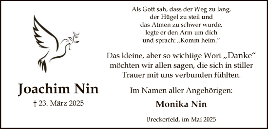 Todesanzeige von Joachim Nin von WA