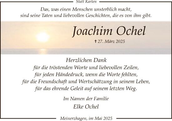 Todesanzeige von Joachim Ochel von HALN