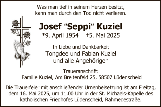 Todesanzeige von Josef Kuziel von WA