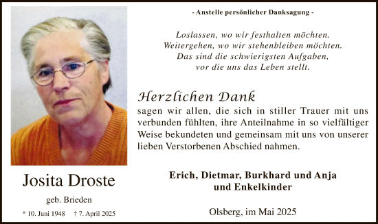 Todesanzeige von Josita Droste von HASK