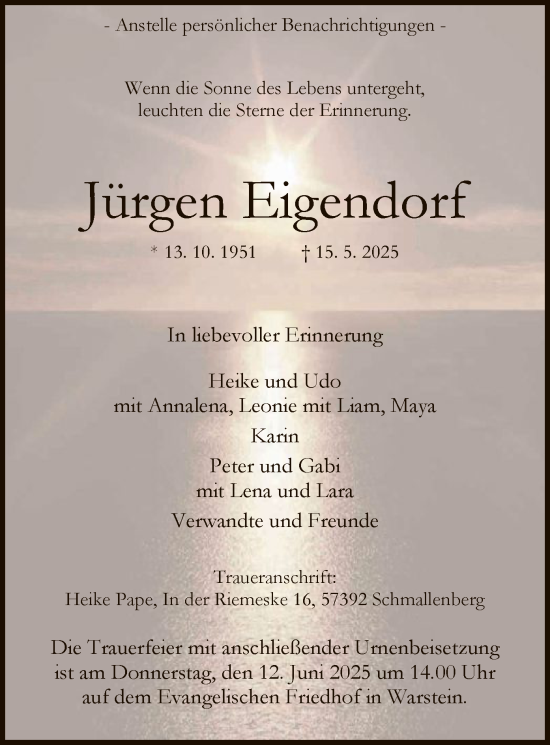 Todesanzeige von Jürgen Eigendorf von HASO
