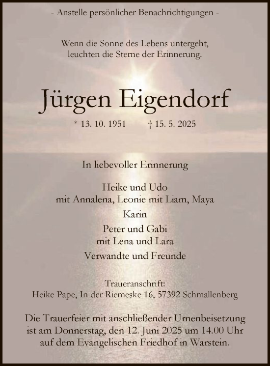 Todesanzeige von Jürgen Eigendorf von HASK