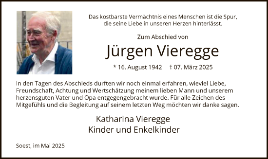 Todesanzeige von Jürgen Vieregge von WA