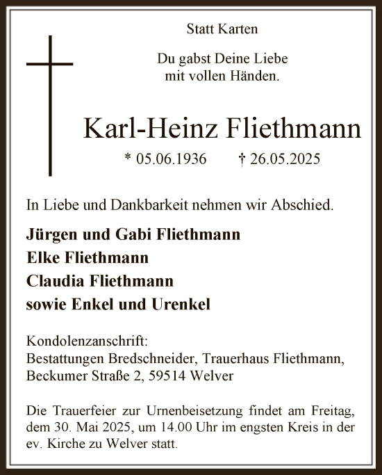 Todesanzeige von Karl-Heinz Fliethmann von HASOHAWA