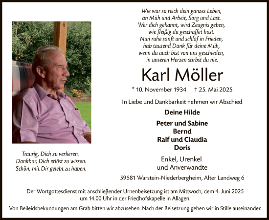 Todesanzeige von Karl Möller von HASO