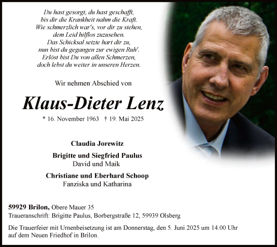 Todesanzeige von Klaus-Dieter Lenz von HASK
