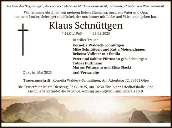 Todesanzeige von Klaus Schnüttgen von HASK