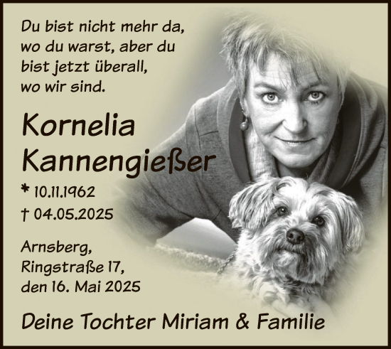 Todesanzeige von Kornelia Kannengießer von HASK