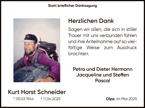 Todesanzeige von Kurt Horst Schneider von HASK