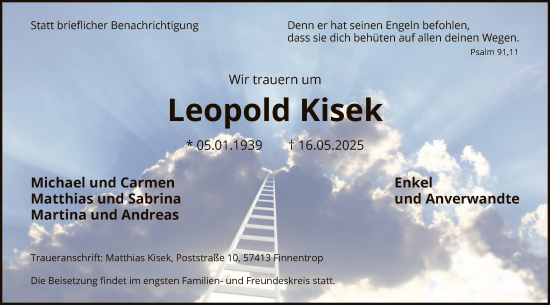 Todesanzeige von Leopold Kisek von HASK
