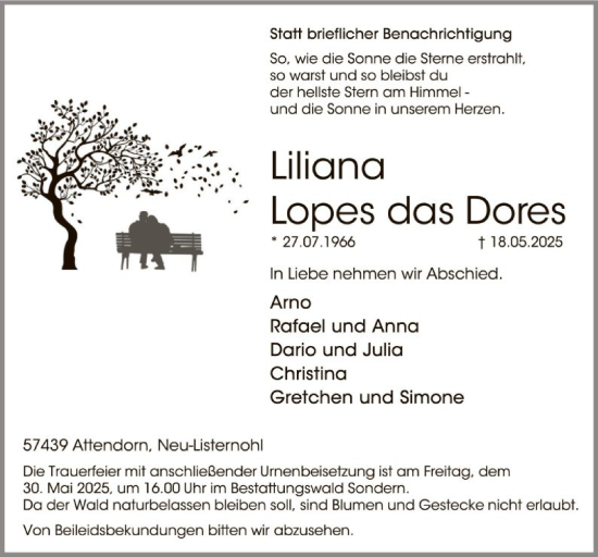 Todesanzeige von Liliana Lopes das Dores von HASK