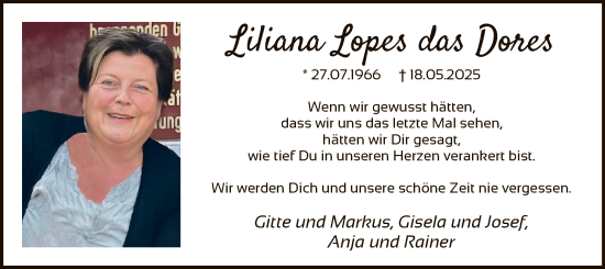 Todesanzeige von Liliana Lopes das Dores von HASK