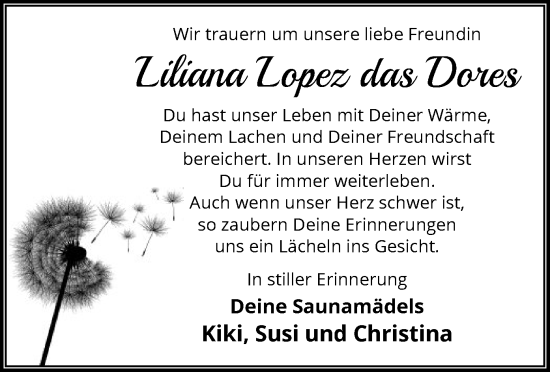Todesanzeige von Liliana Lopez das Does von HASK