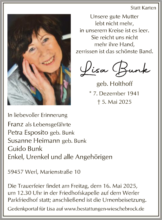 Todesanzeige von Lisa Bork von WA