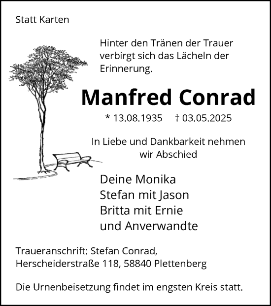 Todesanzeige von Manfred Conrad von WA