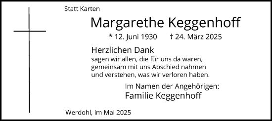 Todesanzeige von Margarethe Keggenhoff von HALN