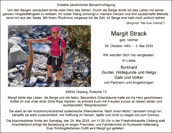 Todesanzeige von Margit Strack von WA