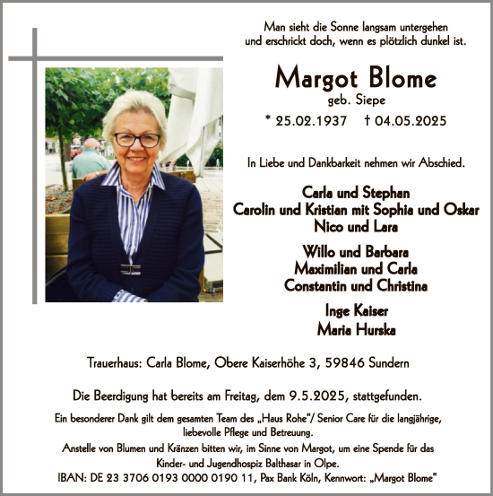 Todesanzeige von Margot Blome von WA
