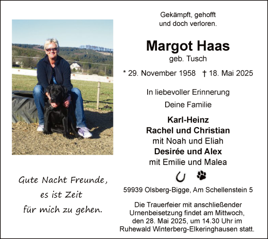 Todesanzeige von Margot Haas von HASK