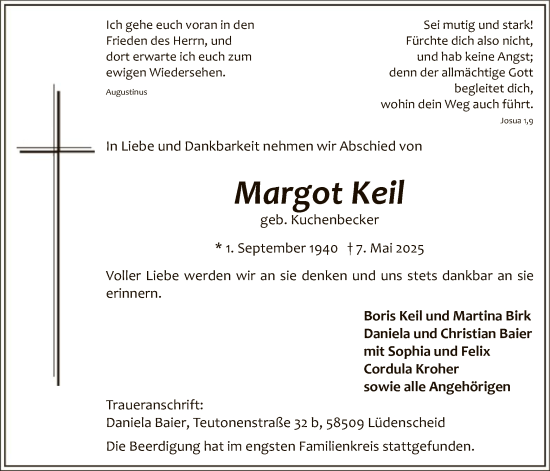 Todesanzeige von Margot Keil von WA