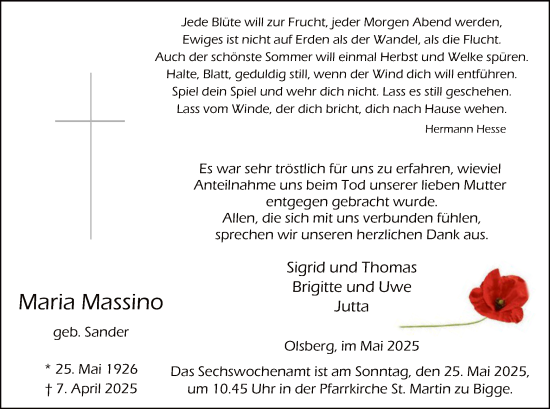 Todesanzeige von Maria Massimo von WA