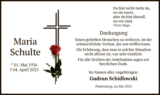 Todesanzeige von Maria Schulte von HALN