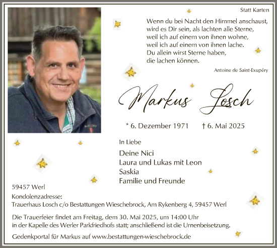 Todesanzeige von Markus Losch von WA