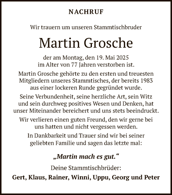 Todesanzeige von Martin Grosche von HASK