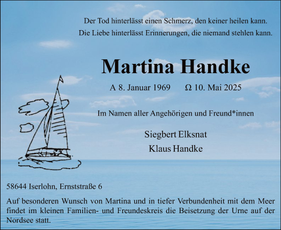 Todesanzeige von Martina Handke von HALN