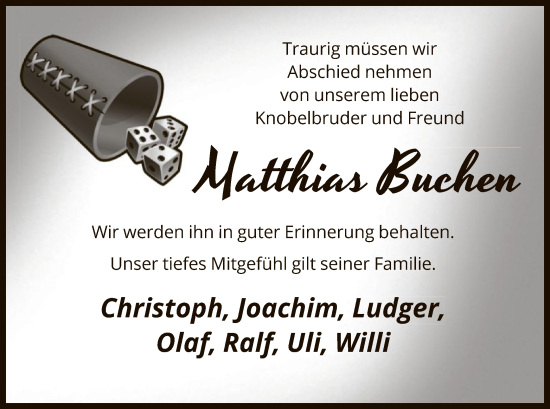 Todesanzeige von Matthias Buchen von WA