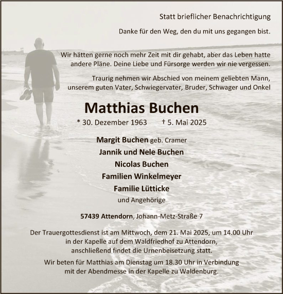 Todesanzeige von Matthias Buchen von WA