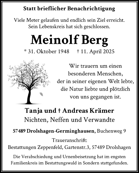 Todesanzeige von Meinolf Berg von WA