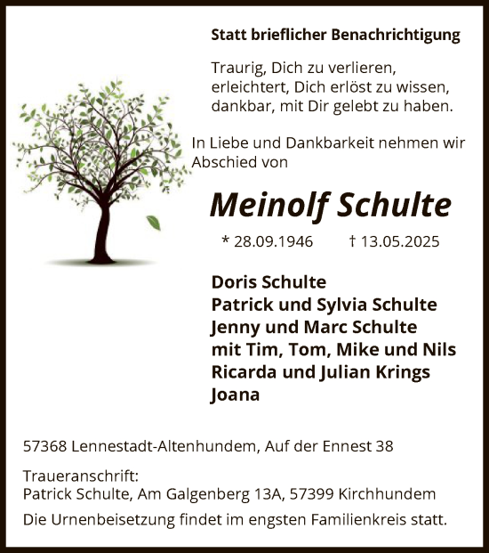 Todesanzeige von Meinolf Schulte von HASK
