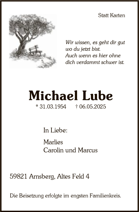Todesanzeige von Michael Lube von HASK