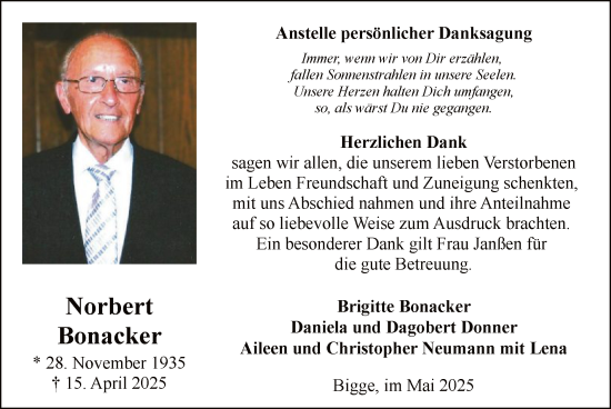 Todesanzeige von Norbert Bonacker von HASK