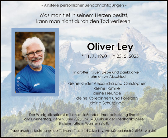 Todesanzeige von Oliver Ley von HASO
