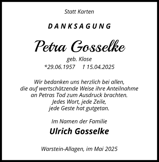 Todesanzeige von Petra Gosselke von HASO