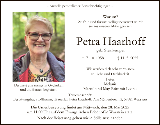 Todesanzeige von Petra Haarhoff von WA