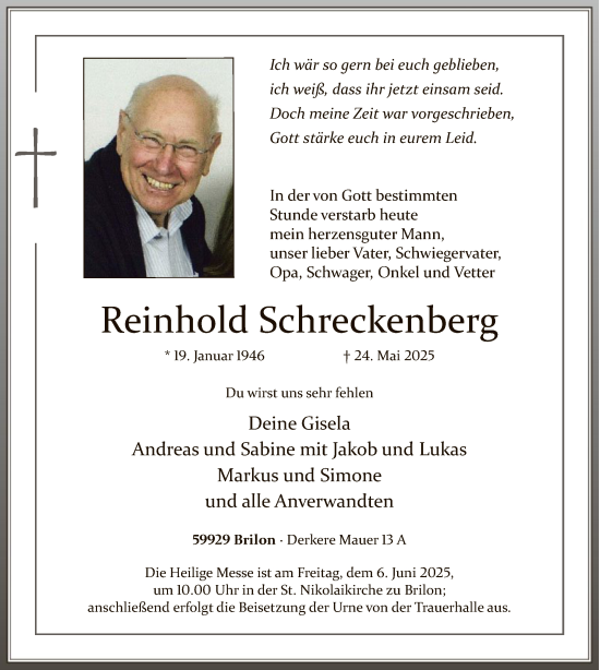 Todesanzeige von Reinhold Schreckenberg von HASK