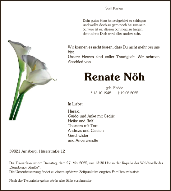 Todesanzeige von Renate Nöh von HASK