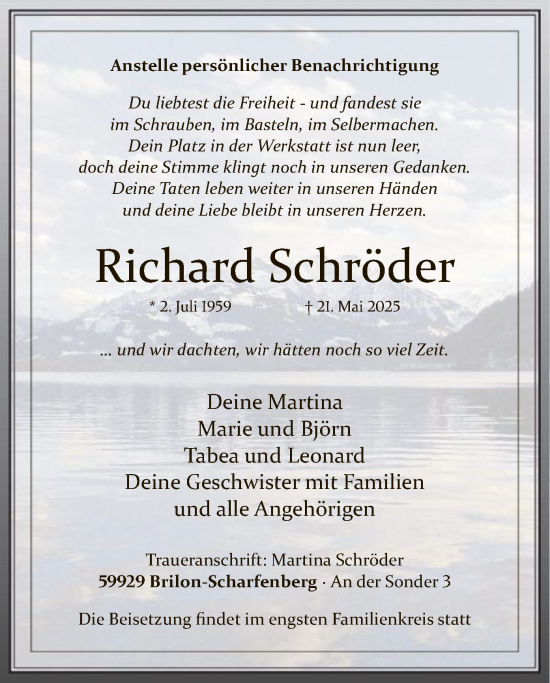 Todesanzeige von Richard Schröder von HASK