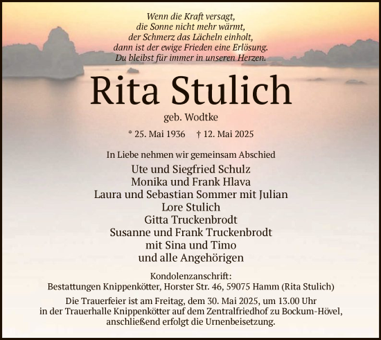 Todesanzeige von Rita Stulich von HAWA