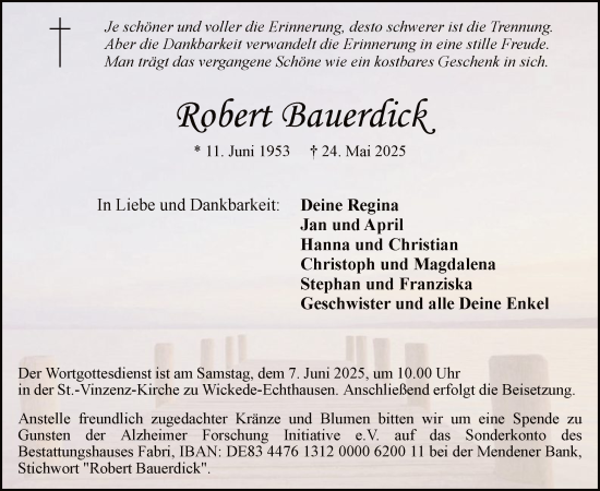 Todesanzeige von Robert Bauerdick von HASO