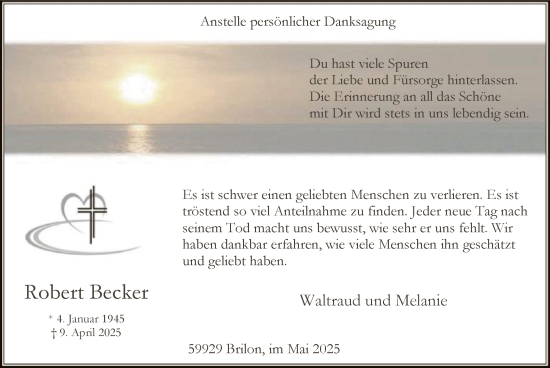 Todesanzeige von Robert Becker von WA