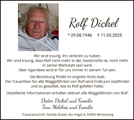 Todesanzeige von Rolf Dickel von HASK
