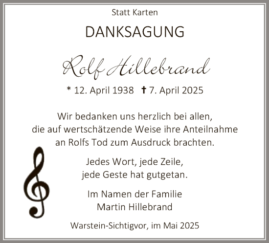 Todesanzeige von Rolf Hillebrand von WA
