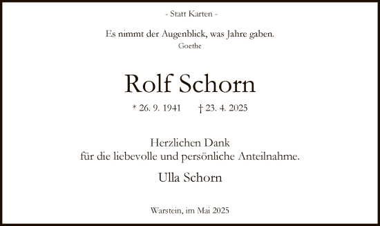 Todesanzeige von Rolf Schorn von HASO