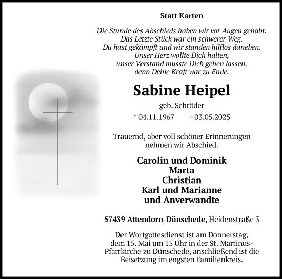 Todesanzeige von Sabine Heipel von WA